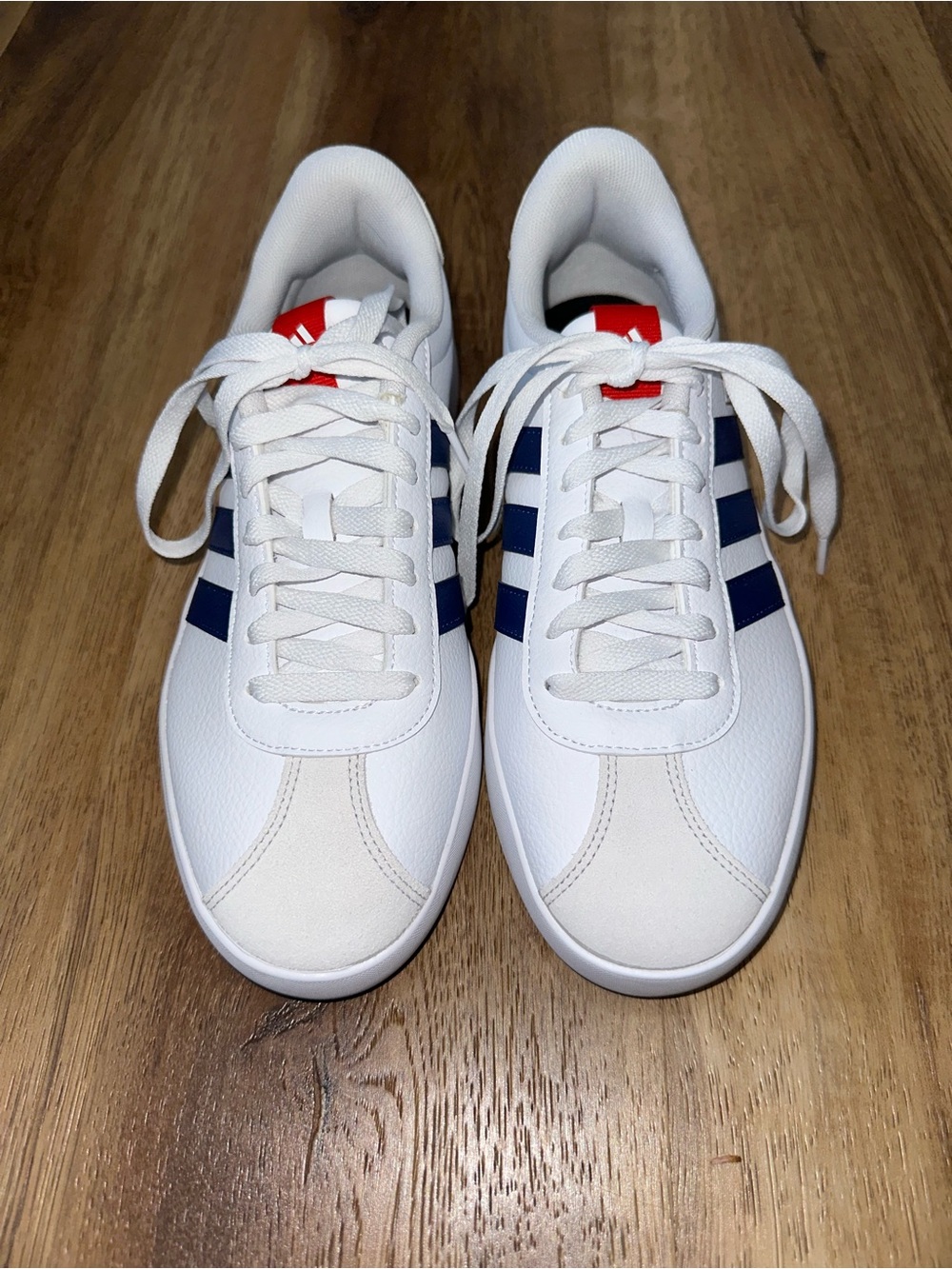 adidas VL Court 3.0 White Low-Top Sneakers with Navy Stripes size 8